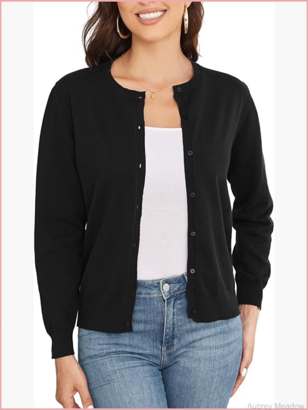 Crew Neck Button Down Long Sleeve Cardigan – Soft Knit Ladies Sweater Coat